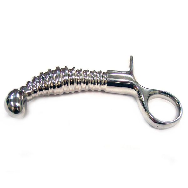 Rouge Stainless Steel Ribbed Anal Probe With Handle - Image 2