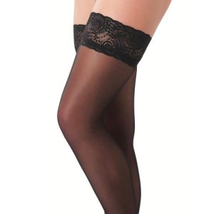 Black Hold-Up Stockings With Floral Lace Top One Size 8 - 14